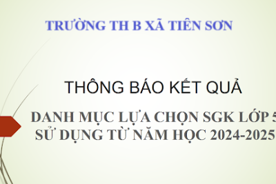 THÔNG BÁO DANH MỤC SÁCH GIÁO KHOA LỚP 5 SỬ DỤNG CỦA TRƯỜNG TIỂU HỌC B XÃ TIÊN SƠN NĂM HỌC: 2024-2025